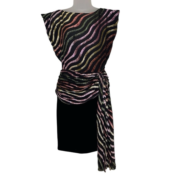 Vintage 80’s Vicky Tiel Black Velvet & Silk Cocktail Dress Size 10 Vintage - Picture 1 of 16
